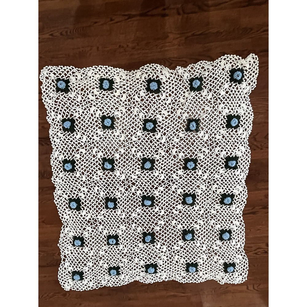 Vintage Granny Homemade Crochet Floral Afghan Blanket GUC Open Knit Cottage Boho